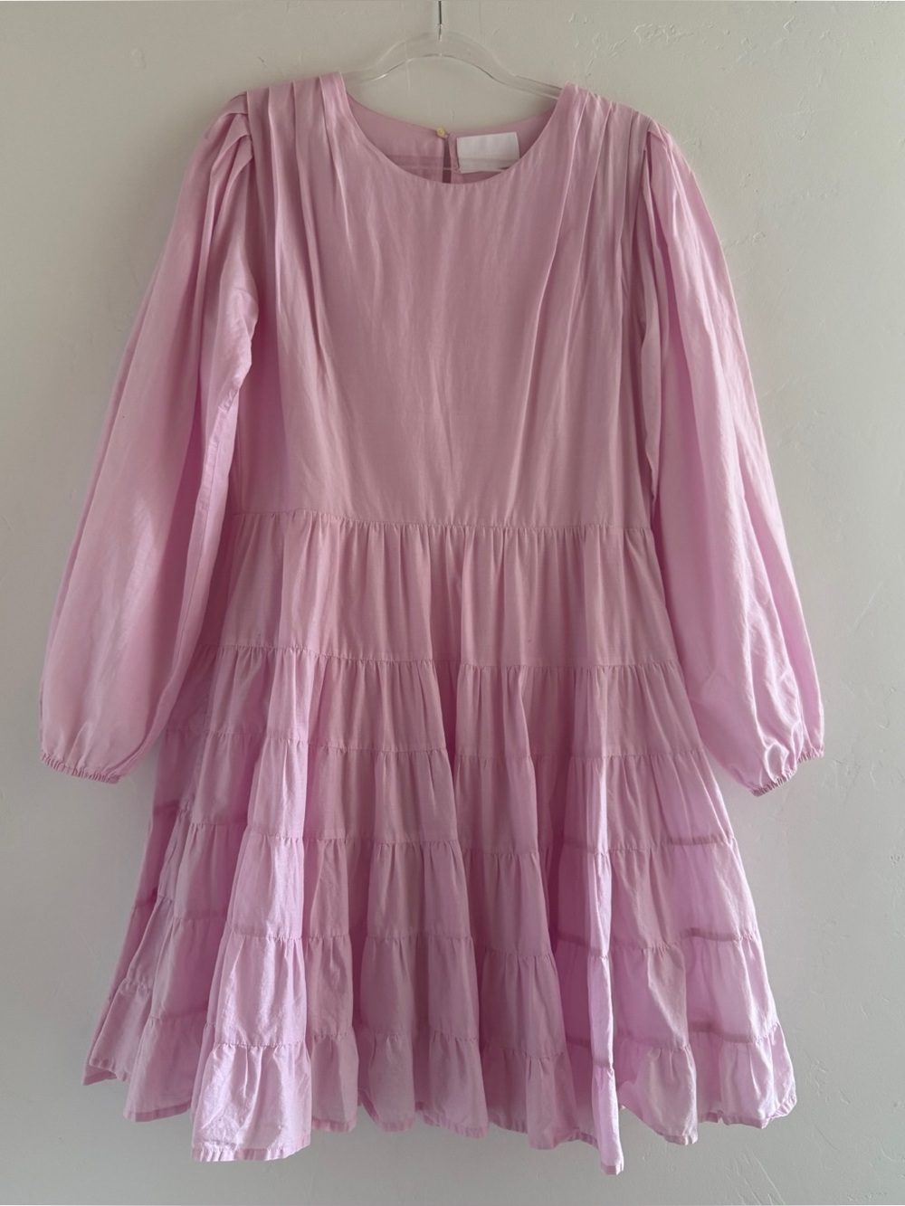 Merlette Martel Mini Dress Long Sleeve Tiered Flared Swing Cotton Small Pink